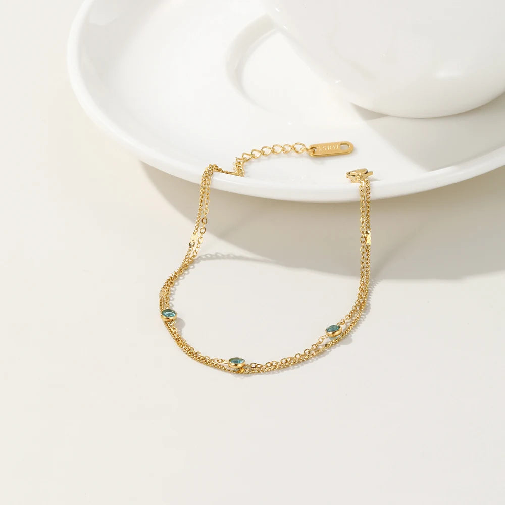 YACHAN Stainless Steel Double Layer Splic Chain Bracelets Crystal Inlay 18K Gold Plated Chains Bracelet Simple Trendy Jewelry