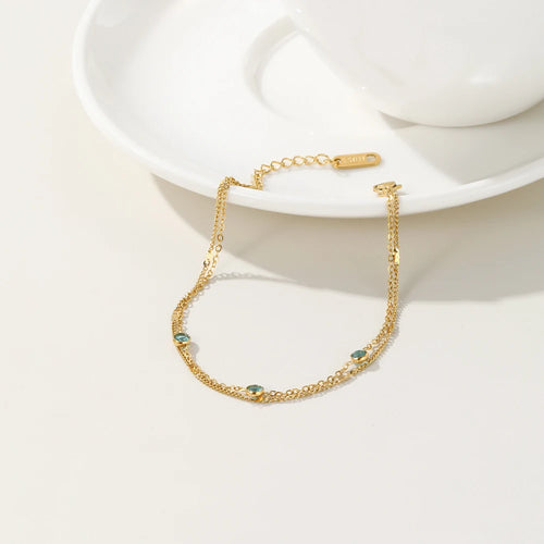 YACHAN Stainless Steel Double Layer Splic Chain Bracelets Crystal Inlay 18K Gold Plated Chains Bracelet Simple Trendy Jewelry