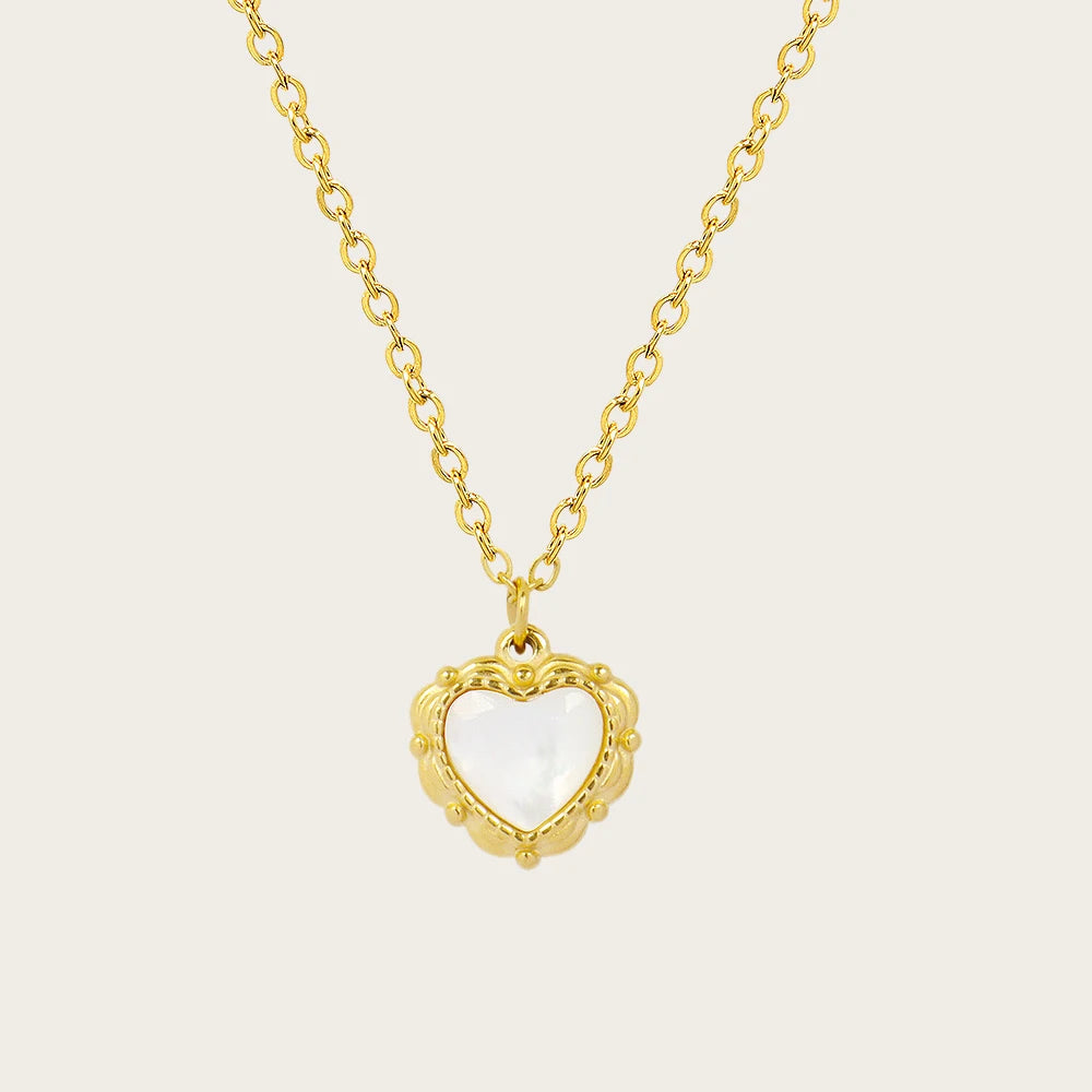 YACHAN Tarnish Free 18K Gold Plated Stainless Steel Pendant Necklace for Women White Shell Heart Charm Trendy Jewelry