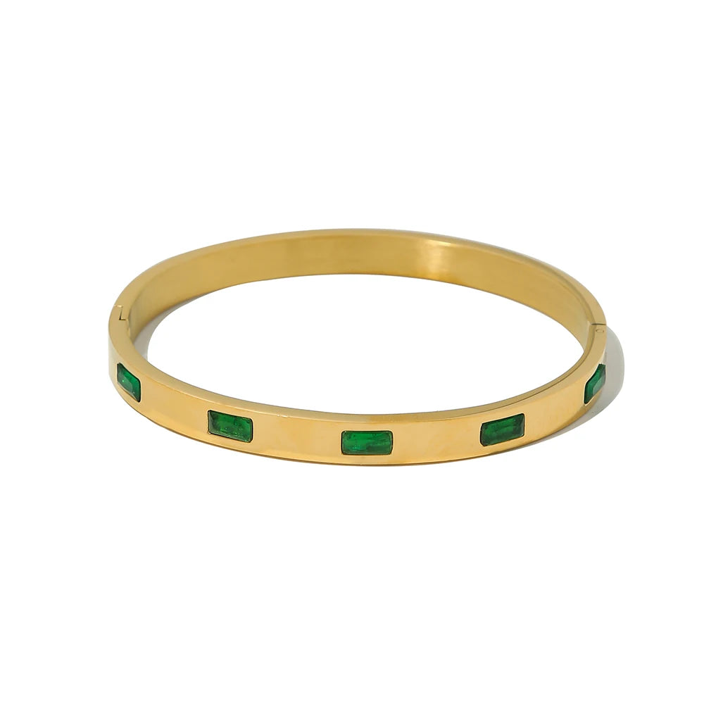YACHAN Luxury 18K Gold Plated Zircon Crystal Stainless Steel Bracelets for Women Trend Simple Bangles Waterproof Jewelry