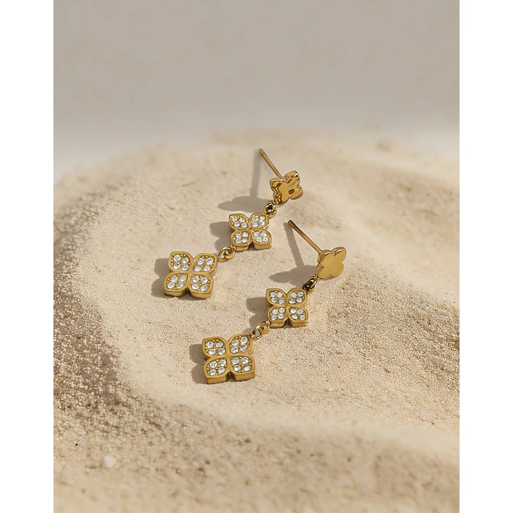 YACHAN Trendy Chic Cubic Zirconia Dangle Earrings for Women 18K PVD Gold Plated Stainless Steel High Quality Waterproof Jewelry