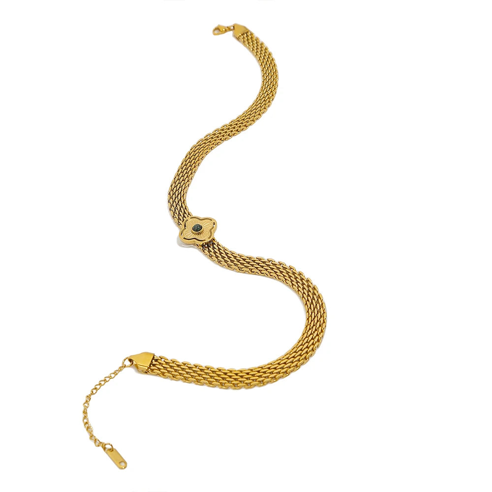 YACHAN 18K Plated Gold Stainless Steel Coarse Chains Necklace for Women Flowers Natural Stone Chain Bracelet Necklaces Jewelry