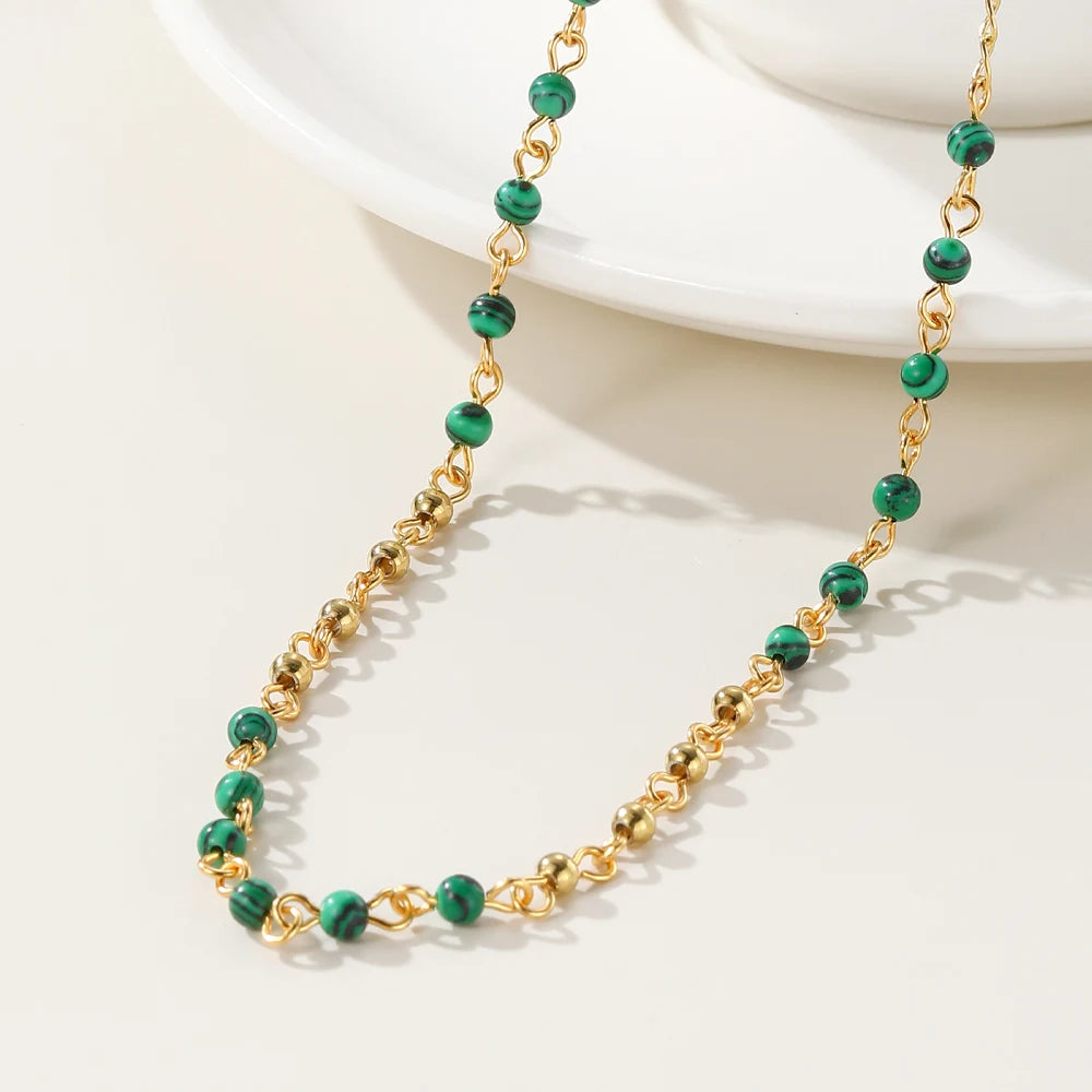 YACHAN Beaded Stainless Steel Gold Chains Splice Necklace for Women 18K Gold Plated Chain Beads Necklaces Trendy Jewelry Gift