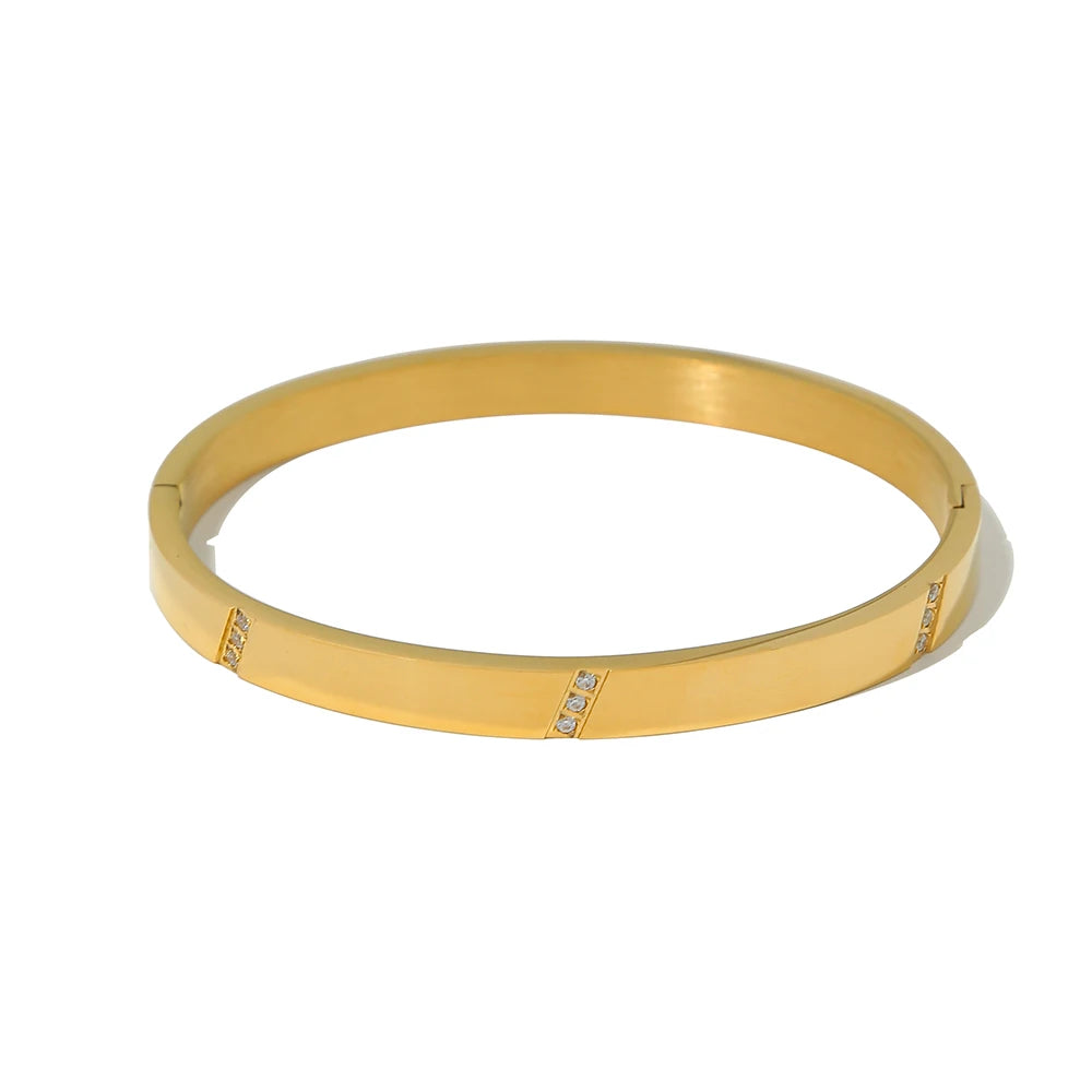 YACHAN Luxury 18K Gold Plated Zircon Crystal Stainless Steel Bracelets for Women Trend Simple Bangles Waterproof Jewelry