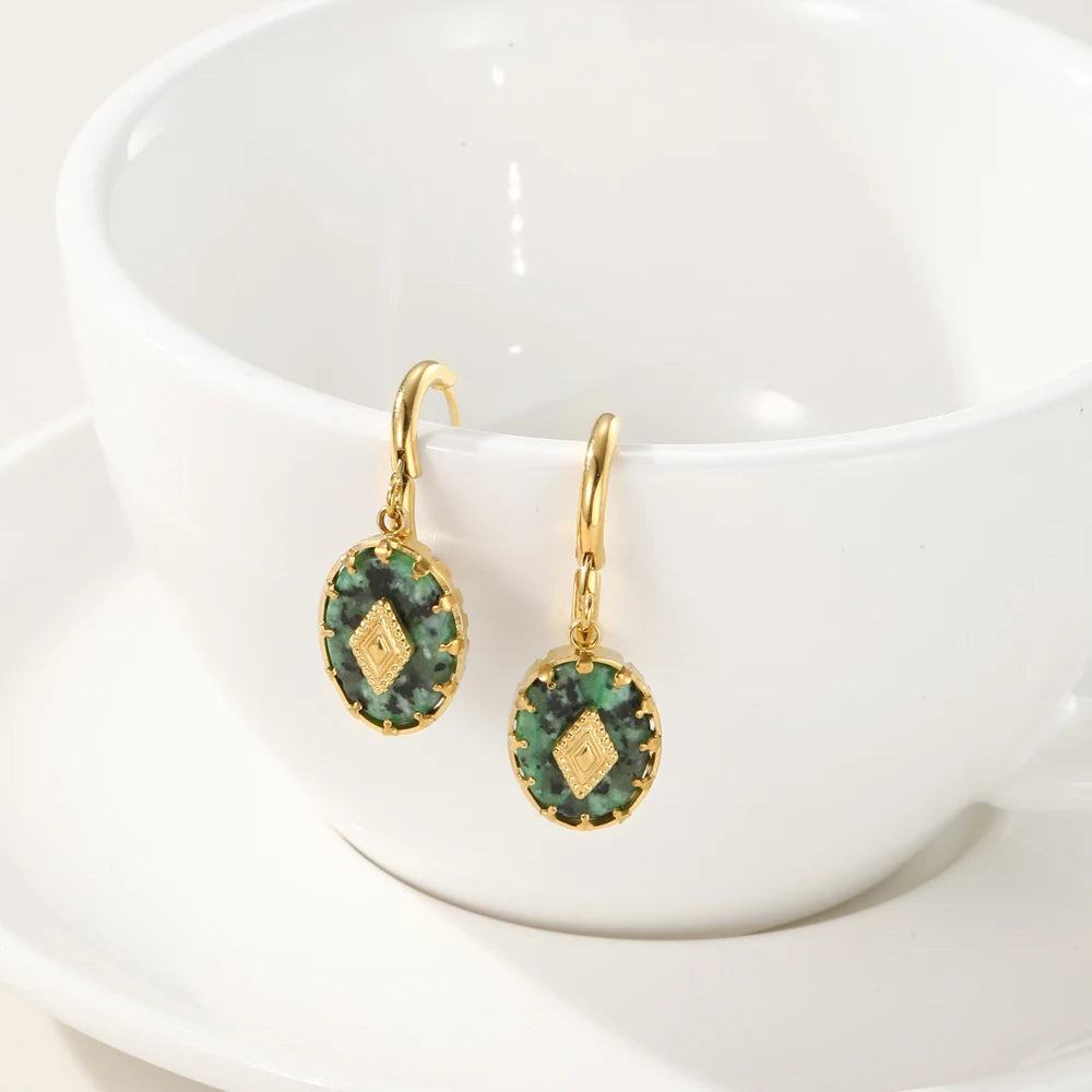 YACHAN Stainless Steel Drop Earrings for Women African Turquoise Natural Stone 18K Gold Plated Hoop Earring Trendy Jewelry Gift
