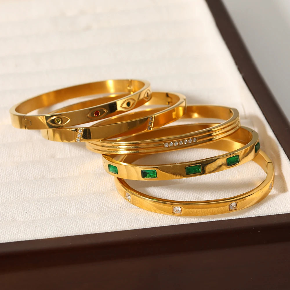 YACHAN Luxury 18K Gold Plated Zircon Crystal Stainless Steel Bracelets for Women Trend Simple Bangles Waterproof Jewelry