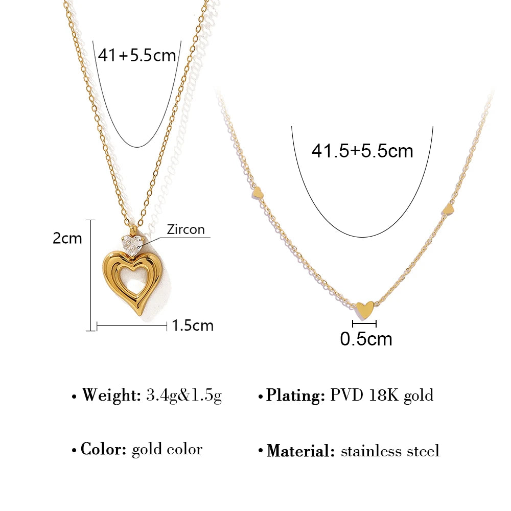 YACHAN Stainless Steel Love Heart Pendant Necklaces for Women 18K Gold Plated Charm Trendy Luxury Tarnish Free Jewelry