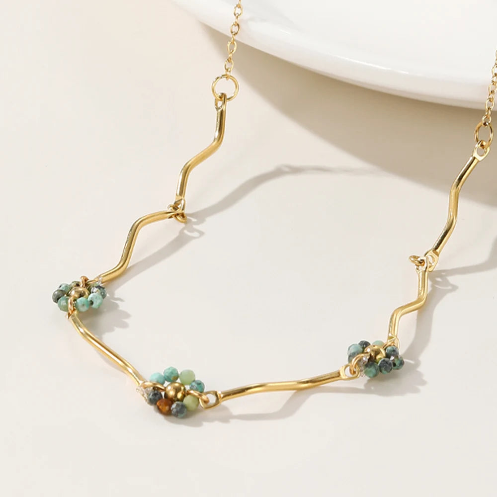 YACHAN Stainless Steel Splice Chain Necklace for Women Acrylic 18K Gold Plated Chains Natural Stone Necklaces Trendy Jewellery