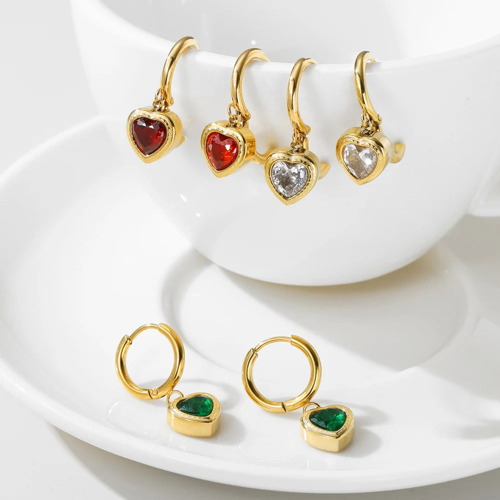 YACHAN Luxury Zircon Crystal Heart Dangle Earrings for Women Trendy Classic Charm Jewelry