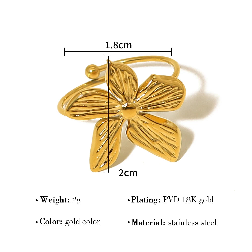 YACHAN Trendy Irregular Flower Stainless Steel Rings for Women Vintage Adjustable 18K Gold Plated Tarnish Free Chic Jewelry
