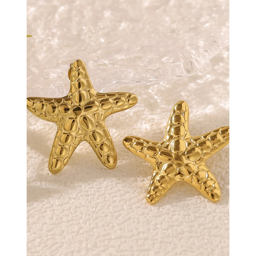YACHAN Irregular Star Drop Earrings for Women Creative Metal Starfish 18K Gold Plated Statement Waterproof Jewelry