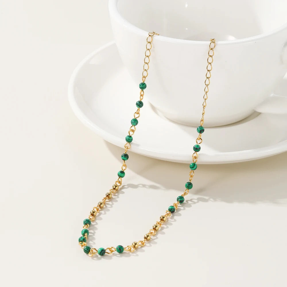 YACHAN Beaded Stainless Steel Gold Chains Splice Necklace for Women 18K Gold Plated Chain Beads Necklaces Trendy Jewelry Gift