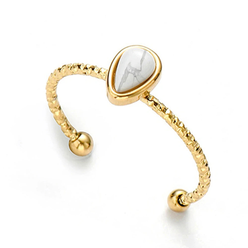 YACHAN Stainless Steel Ring for Women Turquoise Natural Stone Open Adjustable Water Drops 18K Gold PVD Plated Trendy Jewelry