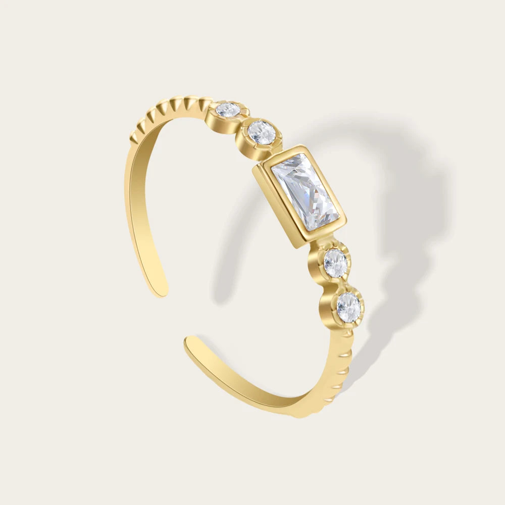 YACHAN Gold Plated Stainless Steel Fashion Classic Simple Zircon Crystal Rings for Women Wedding Jewelry