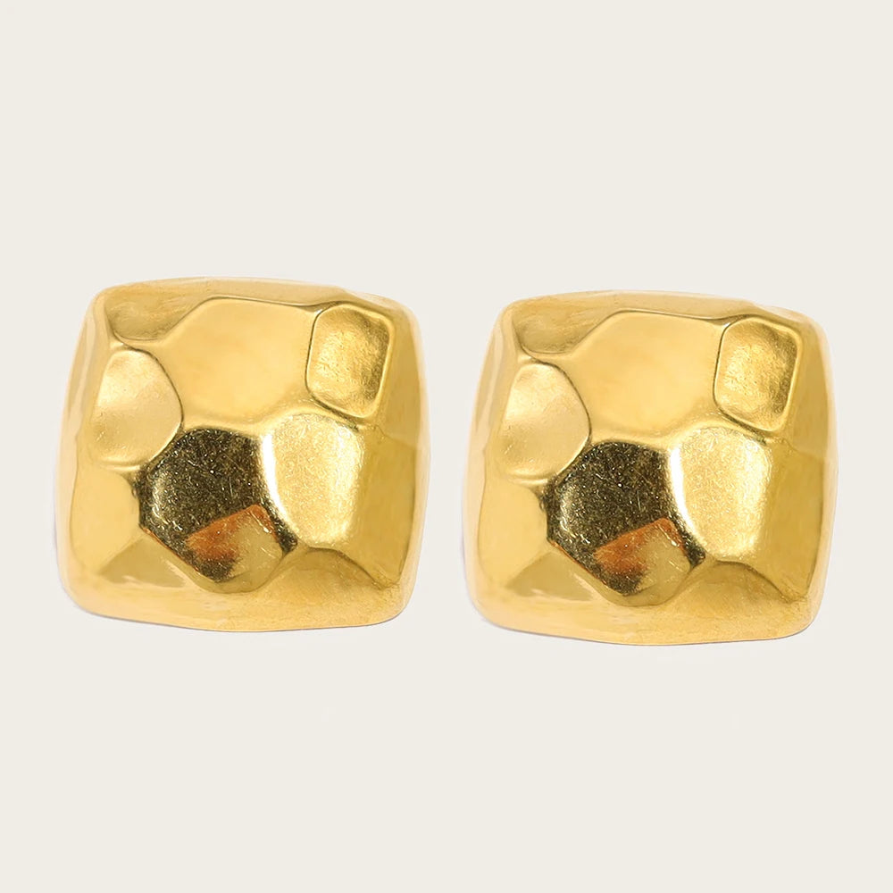 YACHAN Statement Stainless Steel Stud Earrings for Women Irregular Metal Hammered 18K Gold Plated Jewelry