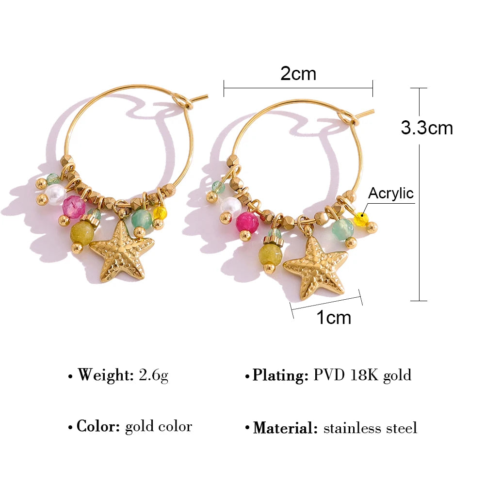 YACHAN Stainless Steel Star Charm Hoop Earrings for Women Vintage Y2K Accessories 18K Gold Plated Trendy Jewelry