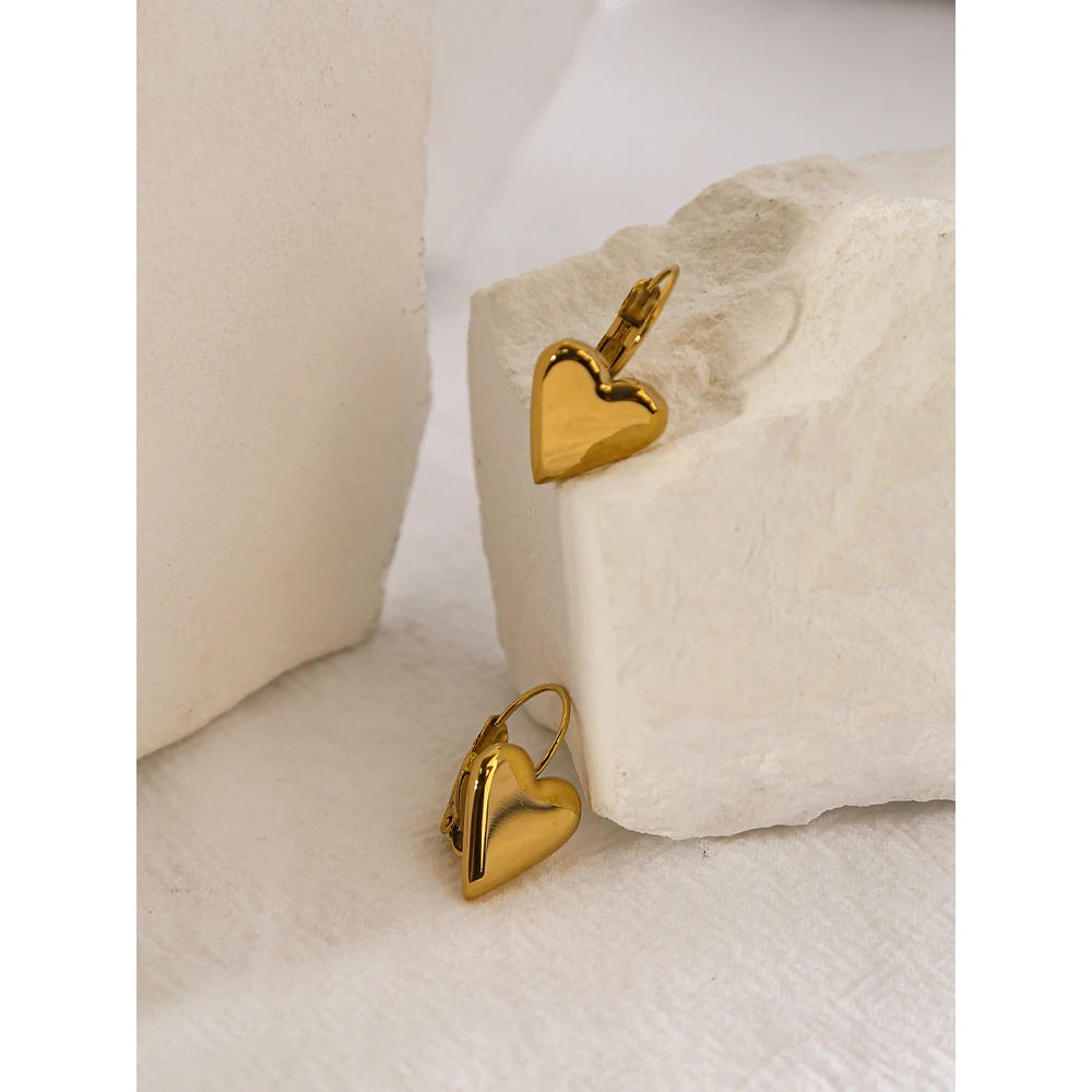 YACHAN 18K Gold Plated Stainless Steel Heart Hoop Earrings for Women Simple Luxury Korean Fashion Designer Jewelry