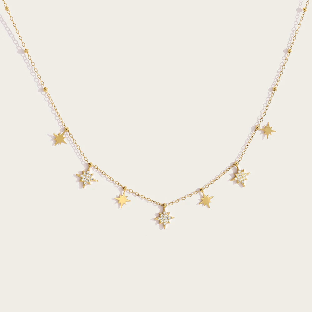 YACHAN 18K Gold Plated Stainless Steel North Star Pendant Necklace for Women Shiny Clavicle Chain Choker Tarnish Free Jewelry