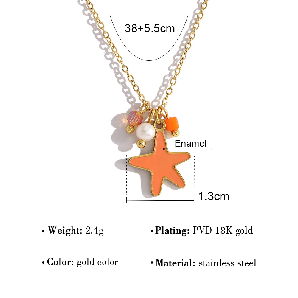 YACHAN 18K Gold Plated Stainless Steel Pendant Necklace for Women Chic Orange Star Charms Trendy Tarnish Free Waterproof Jewelry