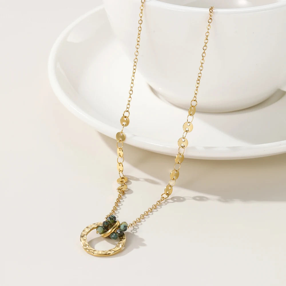 Stainless Steel Chains Necklaces for Women African Turquoise Natural Stone Pendant 18K Gold PVD Plated Jewelry Gift