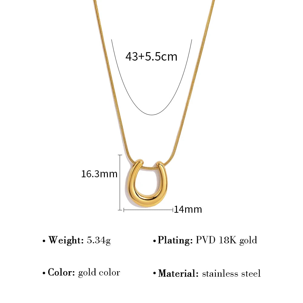 YACHAN New in U-Shaped Stainless Steel Pendant Necklace for Women 18K Gold Plated Waterproof Snake Chains Trendy Jewelry