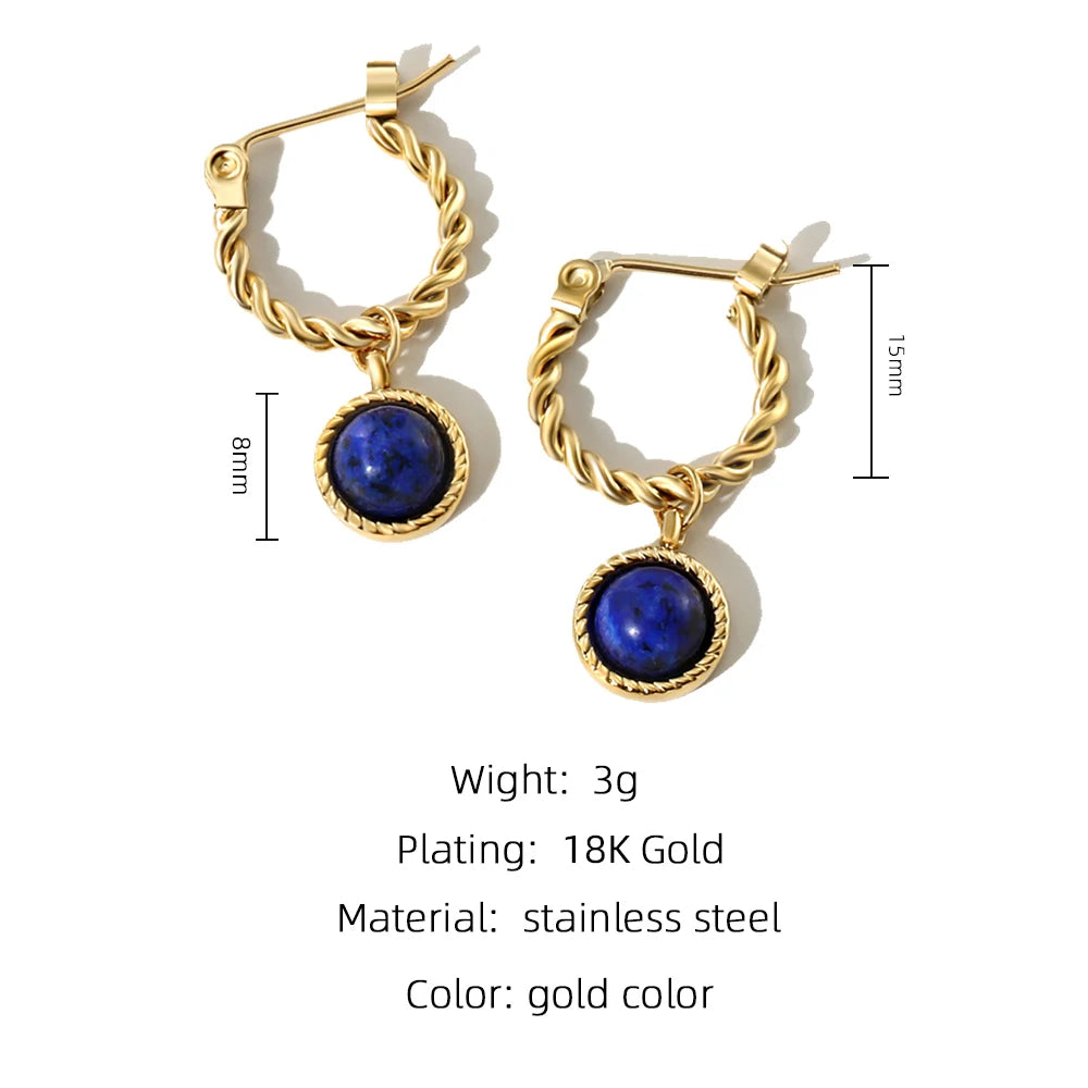 YACHAN French Vintage Natural Stone Drop Earrings Lapis Lazuli Opal Gold Plated Stainless Steel Luxury Jewelry