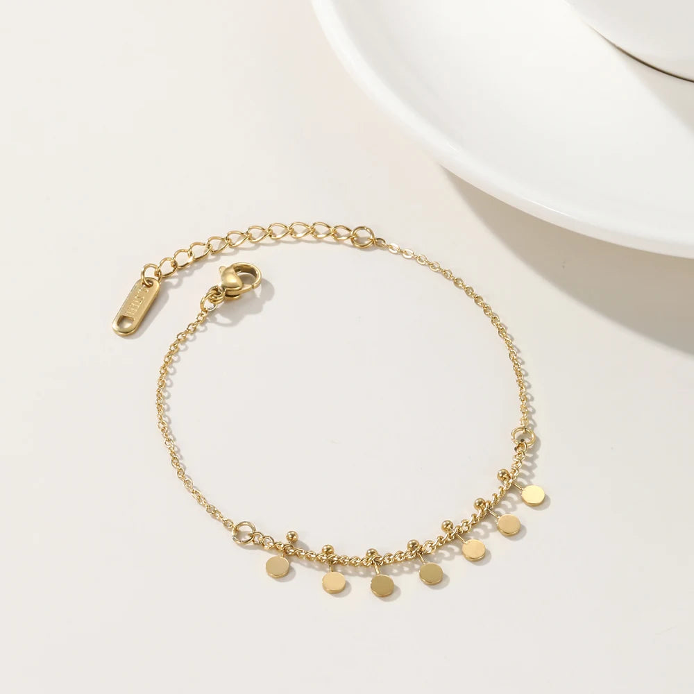 YACHAN High Quality Stainless Steel Splice Chain Bracelets 18K Gold Plated Disc Charms Bracelet Simple Trendy Charm Jewelry Gift