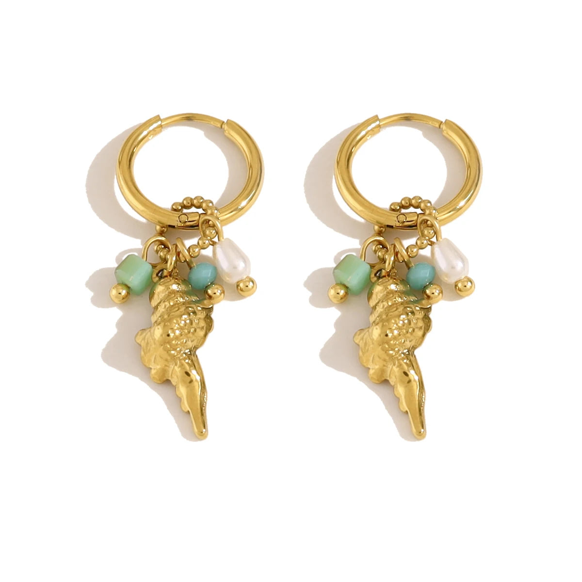 YACHAN Trendy 18K Gold Plated Stainless Steel Ocean Animal Dangle Hoop Earrings for Women Cute Dolphin Charm Beach Jewelry