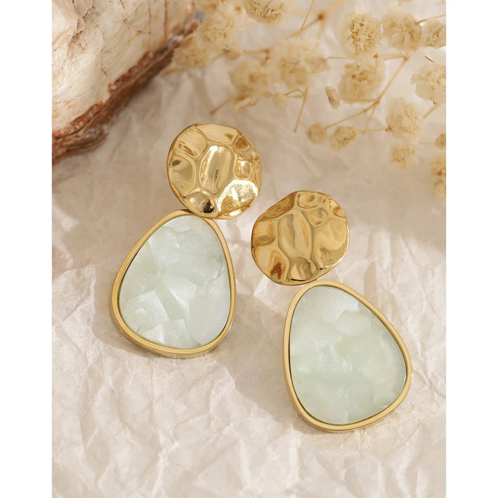 YACHAN 18K Gold Plated Stainless Steel Drop Earrings for Women Irregular Hammered Metal Acrylic Dangle Earring Trendy Jewelry