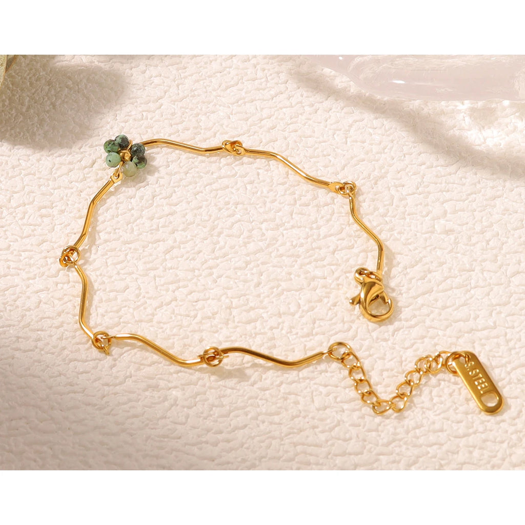 YACHAN 18K Gold Plated Stainless Steel Bracelet for Women Luxury Elegant Natural Stone Charms Trendy Jewelry Waterproof