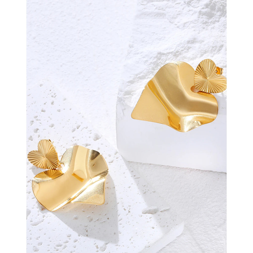 YACHAN Irregular Heart Drop Earrings for Women 18K Gold Plated Chic Individual Trendy Retro Jewelry Waterproof