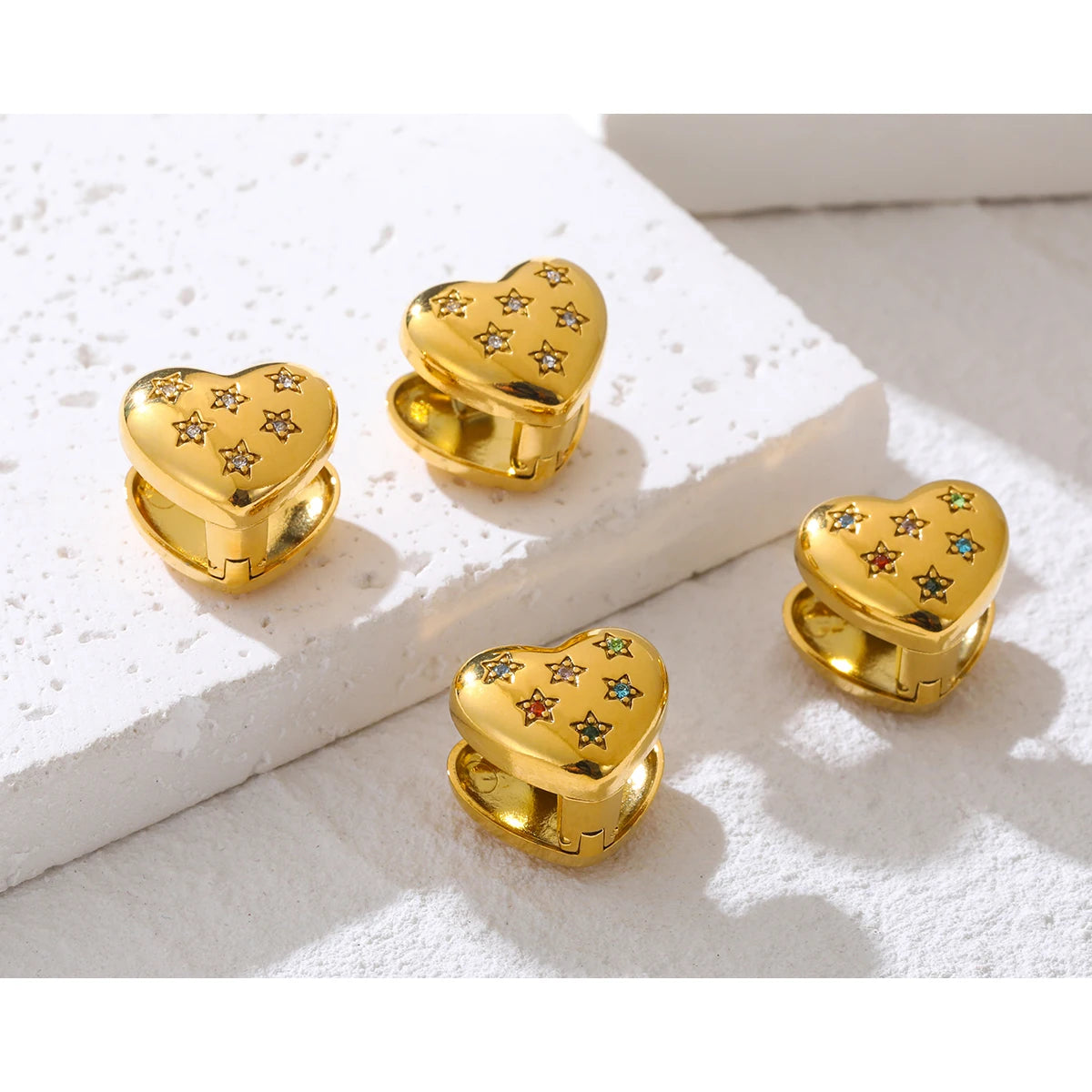 YACHAN 18K Gold Plated Stainless Steel Heart Earrings for Women Star Crystal Trendy Ear Buckle Waterproof Jewelry