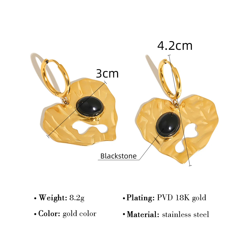 YACHAN Trendy Irregular Heart Drop Earrings for Women Chic Black Stone Huggie Earring Aesthetic Jewelry Waterproof