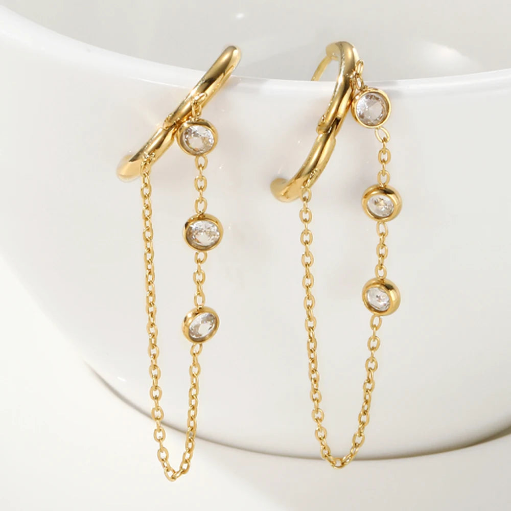 YACHAN 18K Gold Plated Stainless Steel Drop Earrings for Women Simple Cubic Zirconia Hoop Dangle Earring Trendy Jewelry Gift