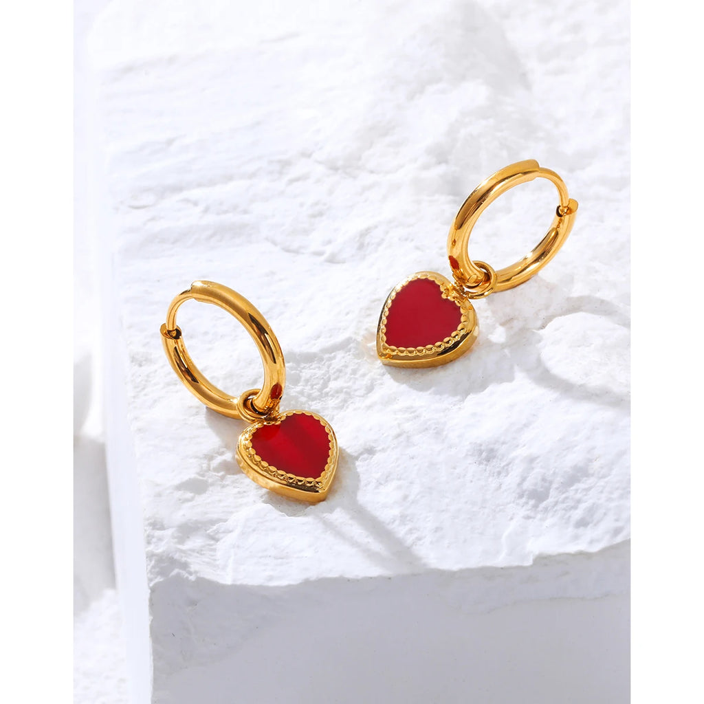 YACHAN Red Heart Stainless Steel Hoop Earrings for Women 18K Gold Plated Chic Cute Trendy Jewelry Waterproof