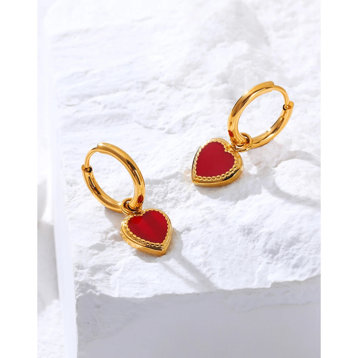 YACHAN Red Heart Stainless Steel Hoop Earrings for Women 18K Gold Plated Chic Cute Trendy Jewelry Waterproof