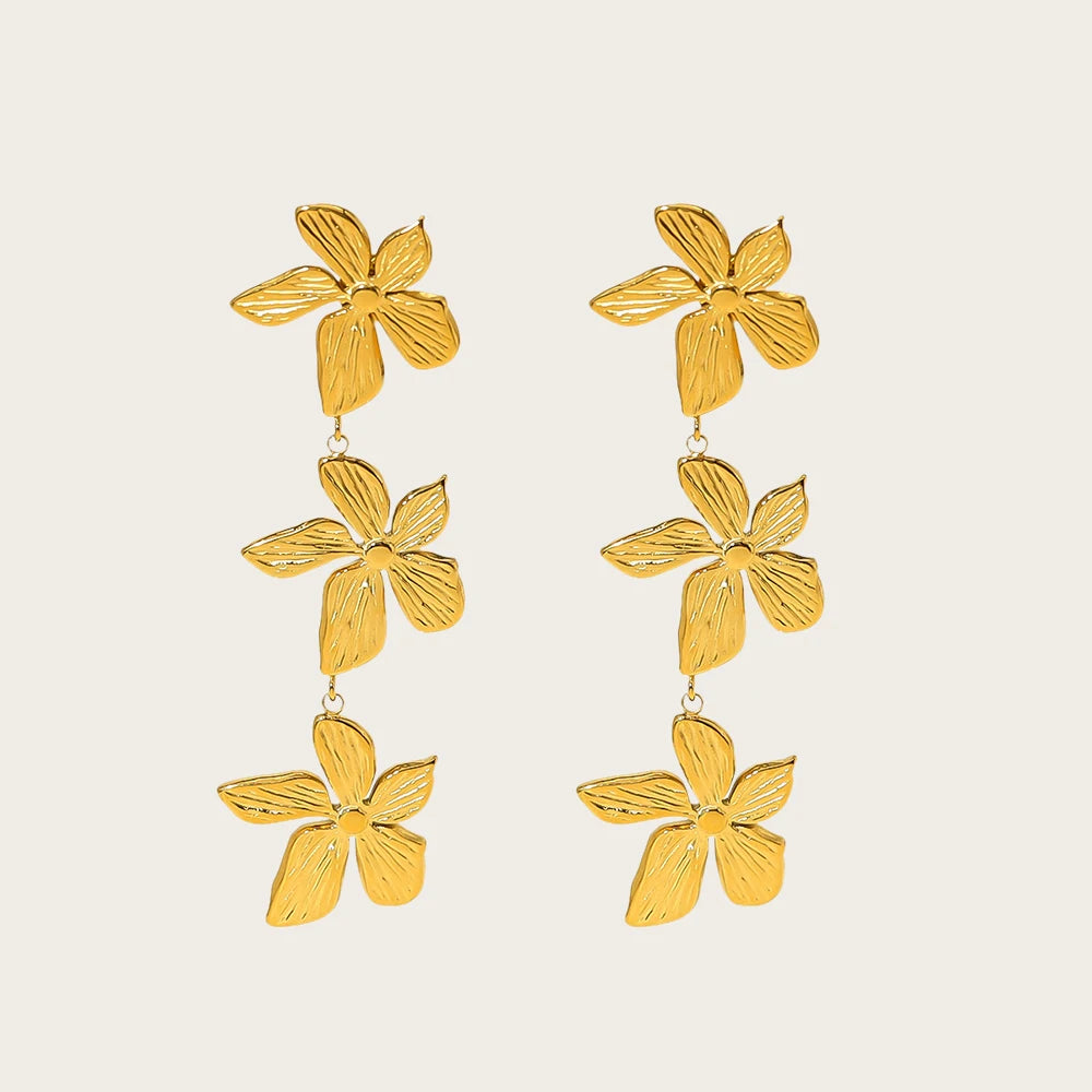 YACHAN 18K Gold Plated Stainless Steel Long Drop Earrings for Women Irregular Flowers Dangle Earring Vintage Jewelry