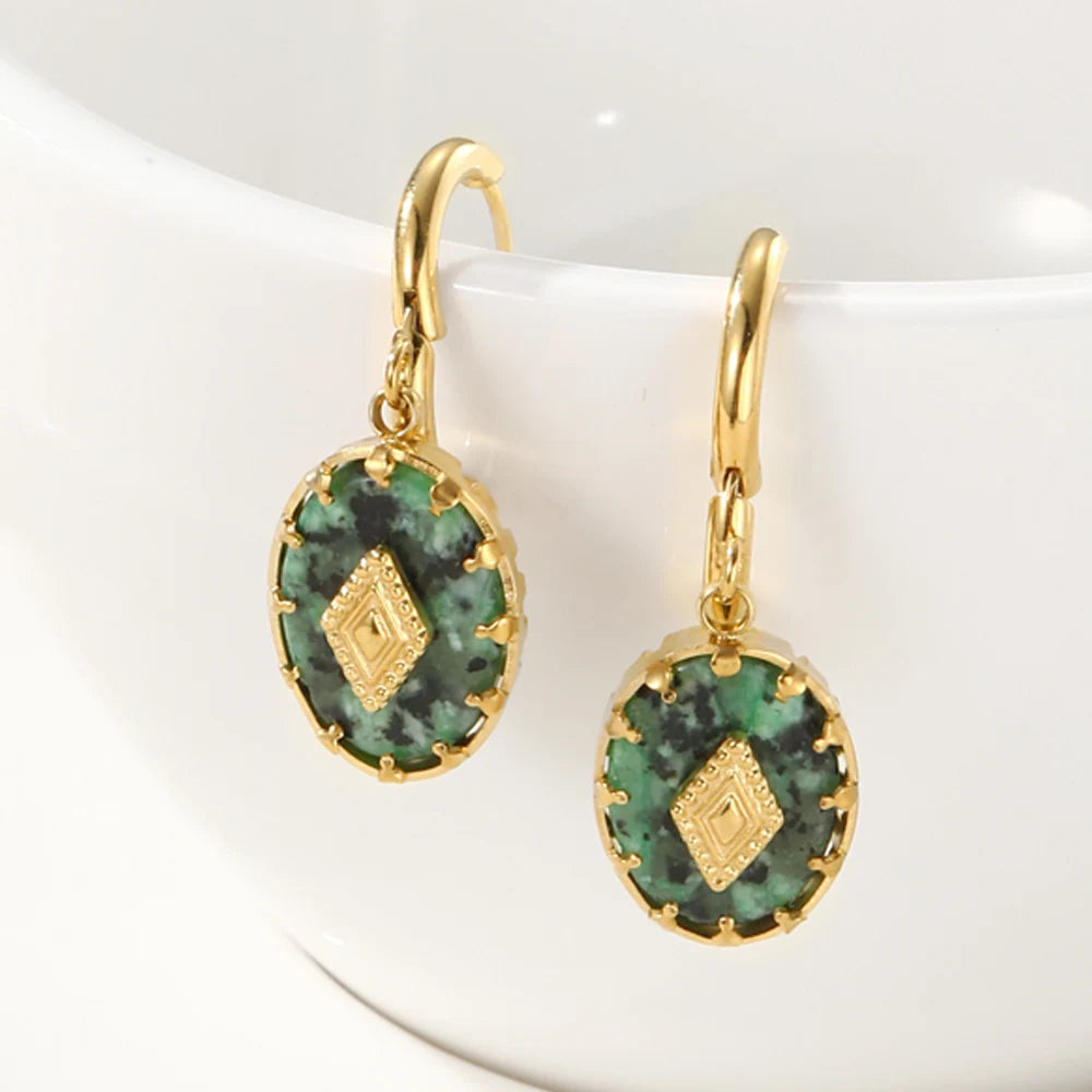 YACHAN Stainless Steel Drop Earrings for Women African Turquoise Natural Stone 18K Gold Plated Hoop Earring Trendy Jewelry Gift