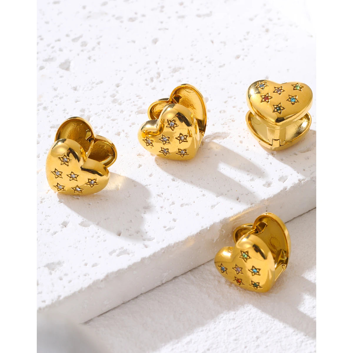 YACHAN 18K Gold Plated Stainless Steel Heart Earrings for Women Star Crystal Trendy Ear Buckle Waterproof Jewelry