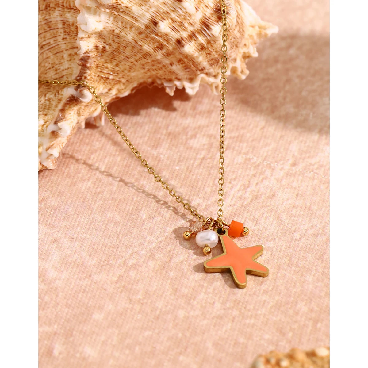 YACHAN 18K Gold Plated Stainless Steel Pendant Necklace for Women Chic Orange Star Charms Trendy Tarnish Free Waterproof Jewelry