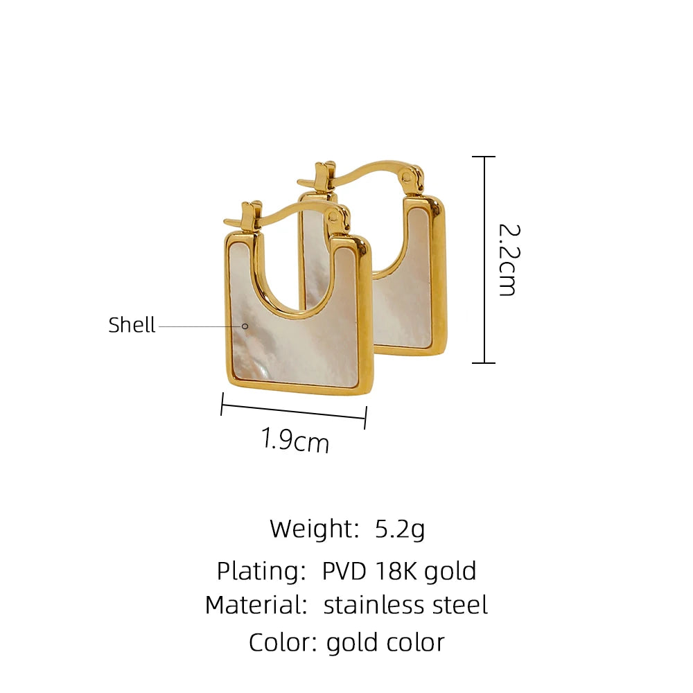 YACHAN Vintage Stainless Steel Square Hoop Earrings for Women Elegant Natural Stone Waterproof Aesthetic Jewelry