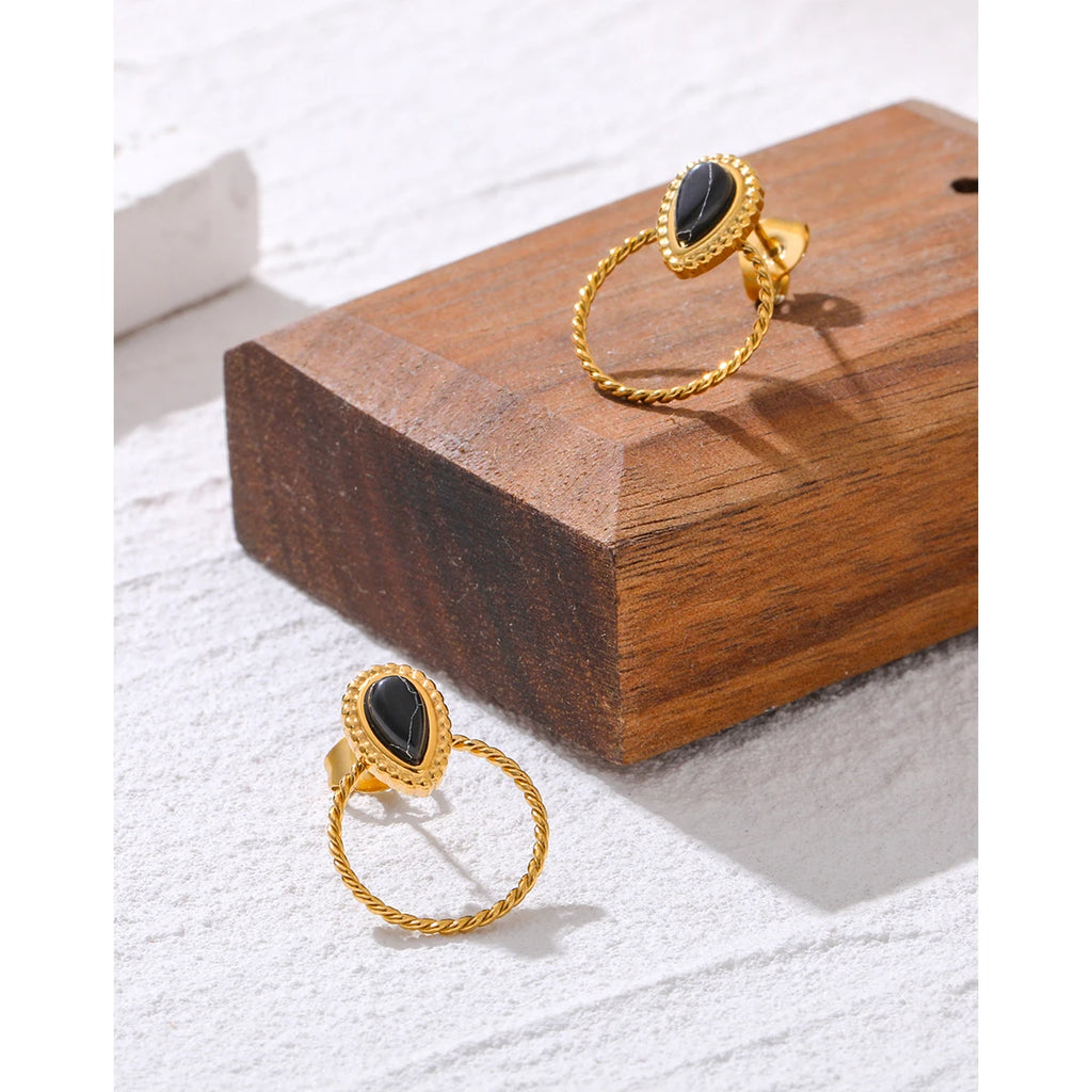 YACHAN Vintage Luxury Natural Stone Stainless Steel Stud Earrings for Women Simple Geometry 18K Gold Plated Waterproof Jewelry