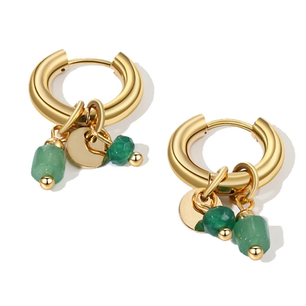 YACHAN Stainless Steel 18K Gold PVD Plated Hoop Earrings for Women 2023 Trendy Natural Stone Charms Drop Earring Jewelry Gift
