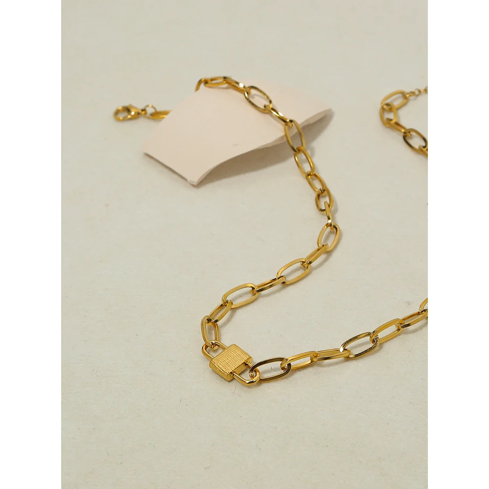 YACHAN 18K Gold Plated Stainless Steel Snake Chain Choker Necklaces for Women Punk Lock Charm Trendy Jewelry Gift