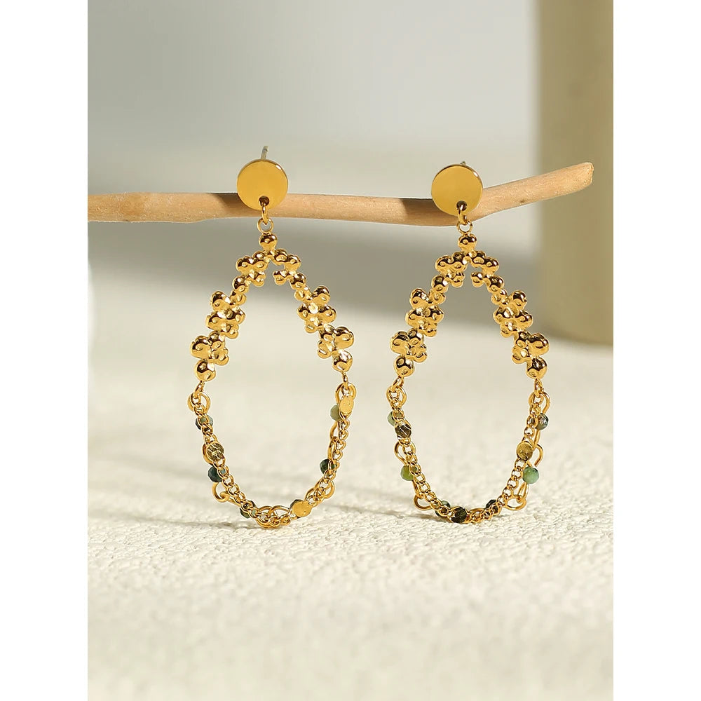 YACHAN 18K Gold PVD Plated Stainless Steel Dangle Earrings for Women Natural Stone Chain Earing Trendy Jewelry Gift