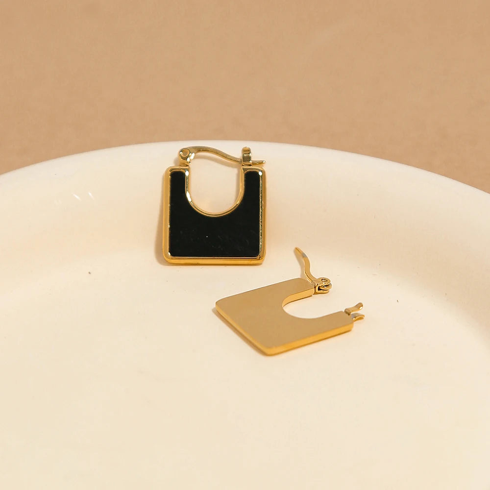 YACHAN Vintage Stainless Steel Square Hoop Earrings for Women Elegant Natural Stone Waterproof Aesthetic Jewelry