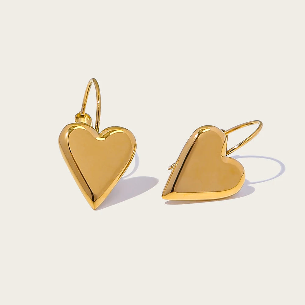 YACHAN 18K Gold Plated Stainless Steel Heart Hoop Earrings for Women Simple Luxury Korean Fashion Designer Jewelry