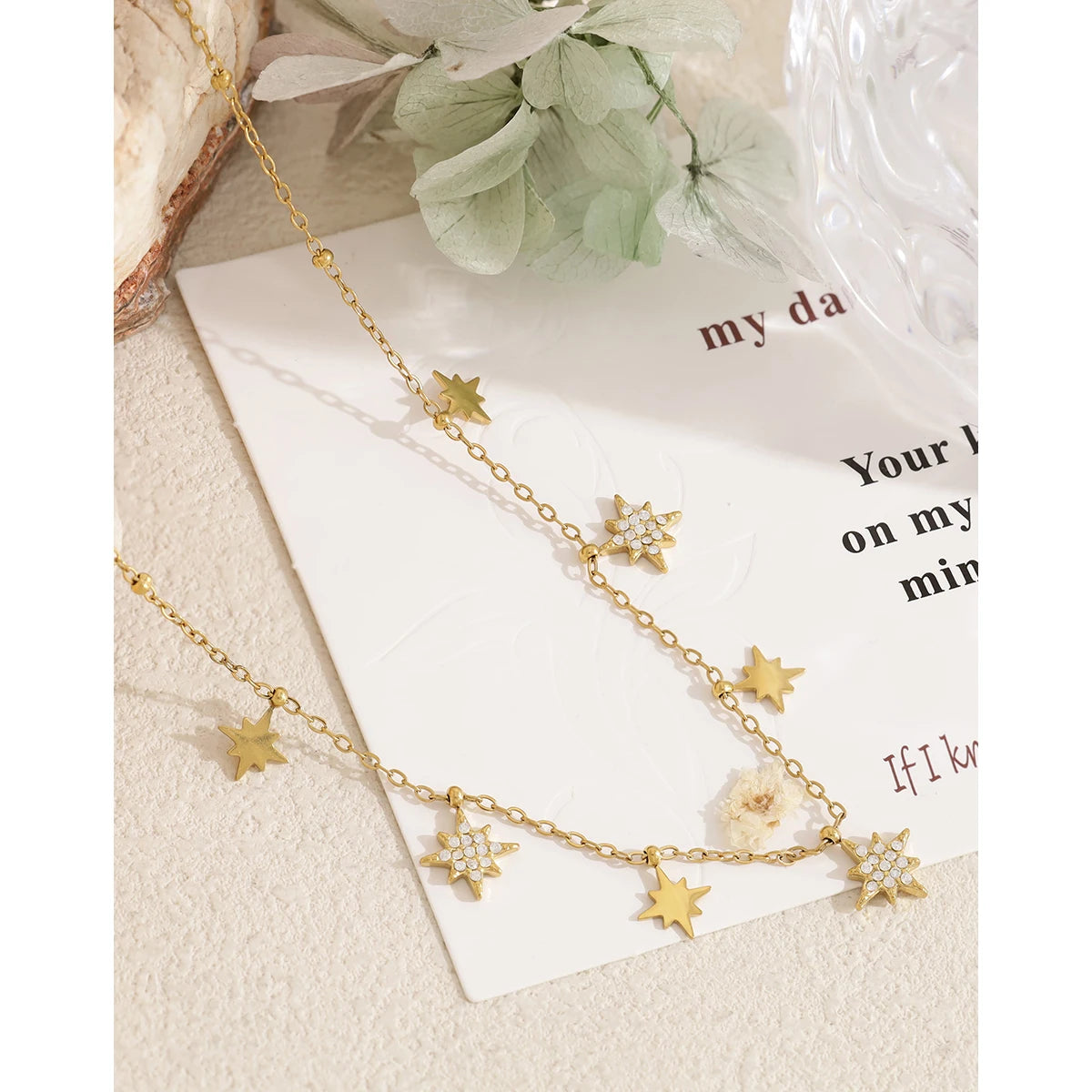 YACHAN 18K Gold Plated Stainless Steel North Star Pendant Necklace for Women Shiny Clavicle Chain Choker Tarnish Free Jewelry