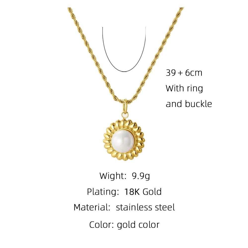 YACHAN Simple Stainless Steel Rope Chains Necklace for Women Pearl round Metal Pendant 18K Gold Plated Necklaces Jewelry Gift