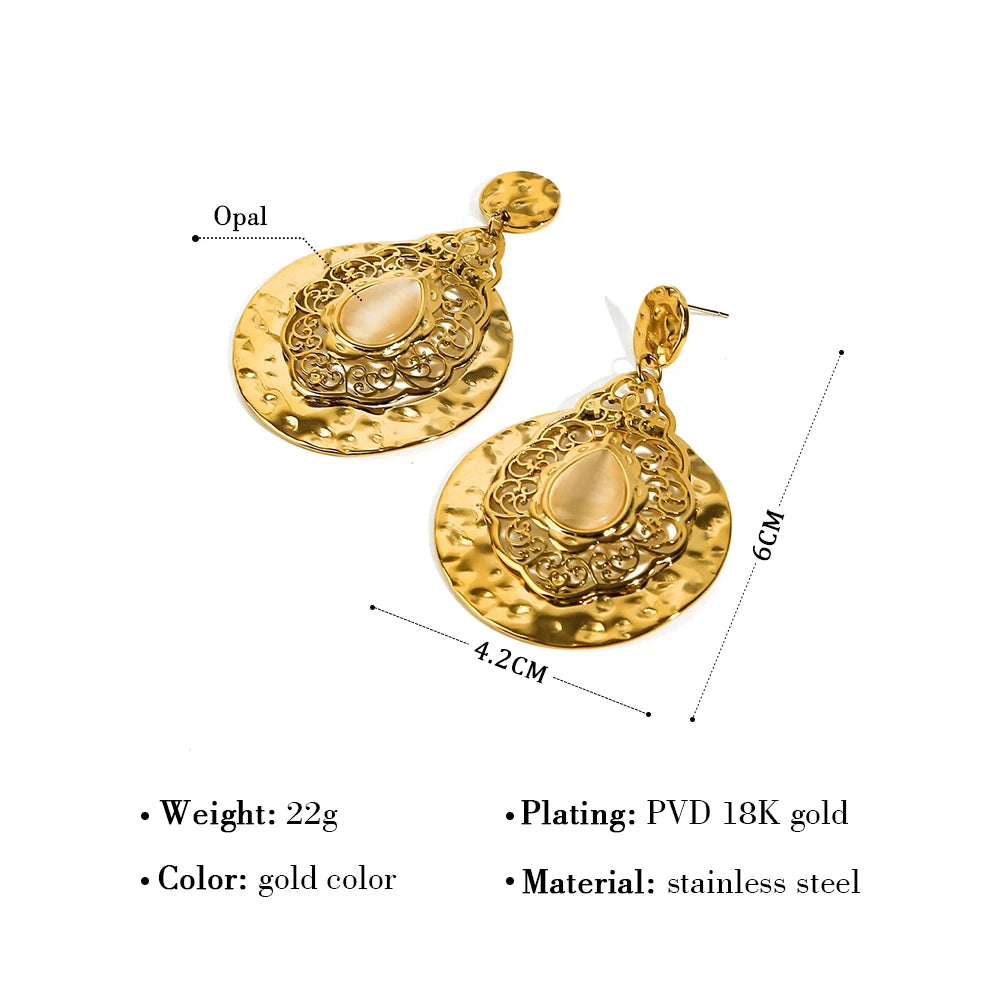 YACHAN 18K Gold PVD Plated 316L Stainless Steel Dangle Earring for Women Opal Drop Earrings for Women 2023 Trending Jewelry Gift